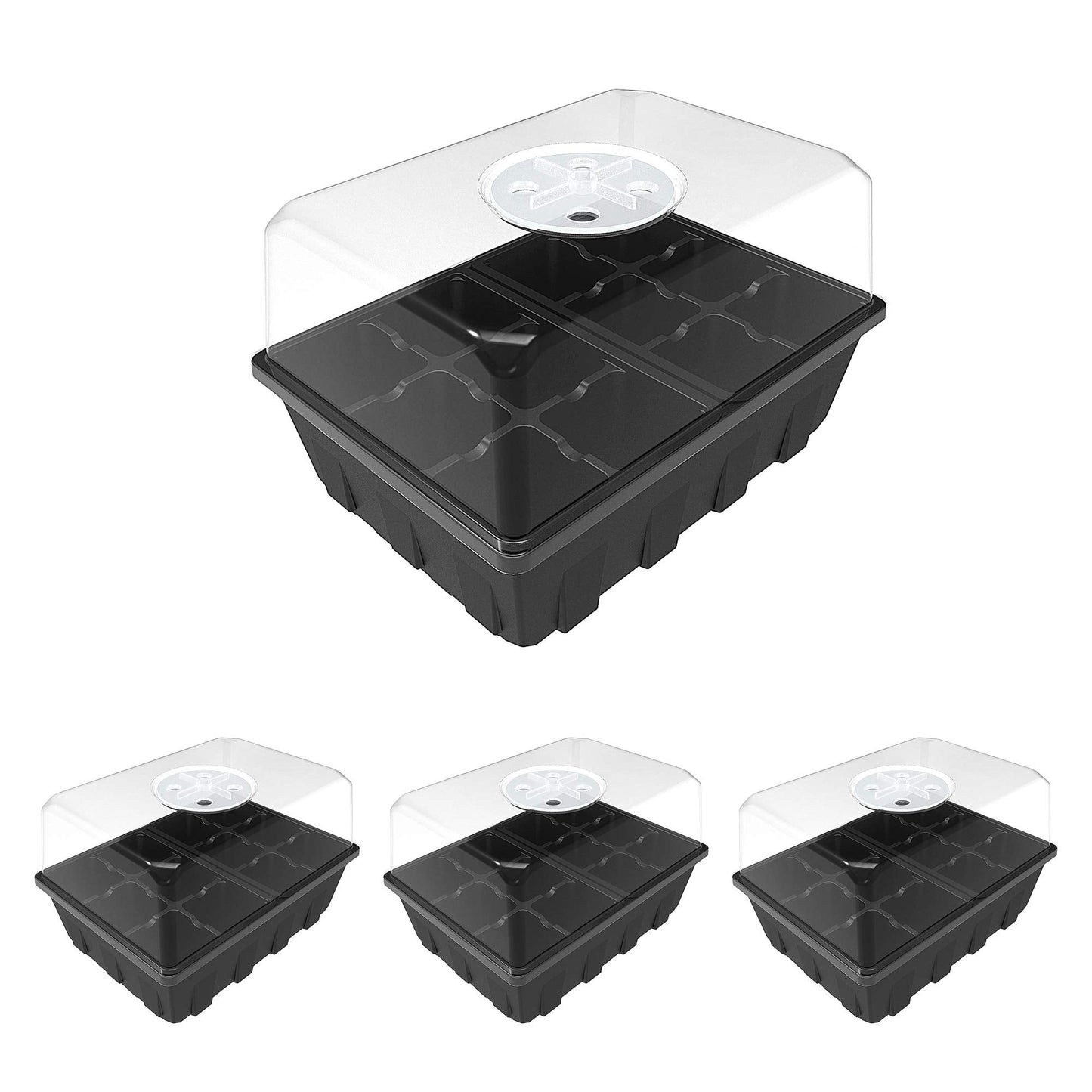 Gardzen 3 Pack Seed Starting Tray, Plant Germination Trays, Seed Starter Kit with Adjustable Humidity Vented Dome, Plant Growing Kit 6.6" x 4.5", Total 36-Cell, Black
