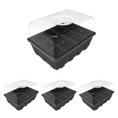 Gardzen 3 Pack Seed Starting Tray, Plant Germination Trays, Seed Starter Kit with Adjustable Humidity Vented Dome, Plant Growing Kit 6.6" x 4.5", Total 36-Cell, Black