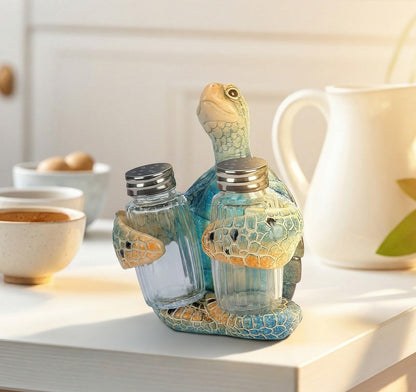 Decorative Blue Sea Turtle Salt and Pepper Shaker Holder, Coastal Kitchen Decor (Blueturtle)