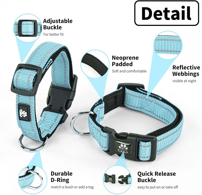 NESTROAD Dog Collar and Leash Set,Reflective Dog Collars with Quick Release Buckle,Adjustable Nylon Pet Collar for Small Medium Large Dogs(Large,Blue)