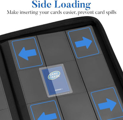 Fabmaker Top Load Binder Holds 360 Cards, Portable Card Binder with Retractable Handle, Side Loading Trading Card Storage for 3"x4" Hard Card Sleeves, Collectible Case for Game Sport Cards, Royal Blue