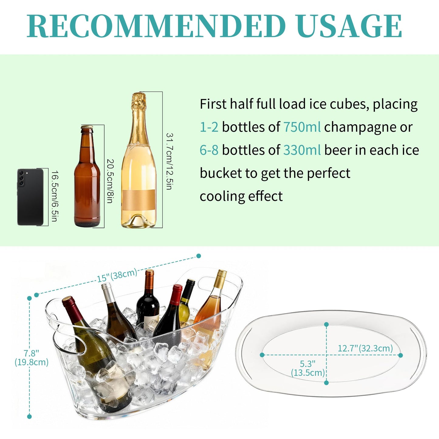 6.5L Large Ice Bucket for Parties, 2PCS Clear Acrylic Drink Buckets with Scoop & Metal Wine Bottle Opener, Champagne Bucket Tub for Wine, Beer, Cocktail Bar & Mimosa Bar Supplies Cooler