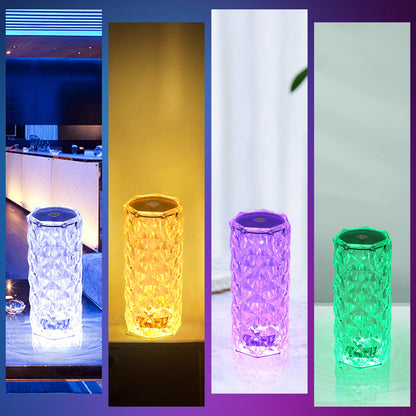xibulun Crystal Touch Control Rose Lamp - 16 Color Dimmable LED Desk Lamp Light, Battery Operated Small Table Lamp for Bedroom with Remote Controller, Night Light, Gift for Mom Dad Wife
