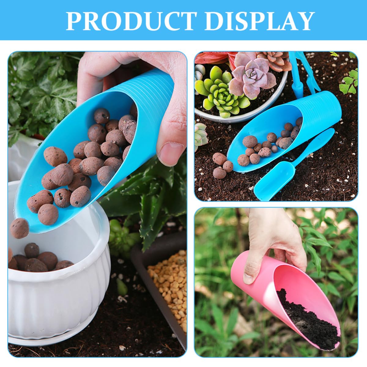 DEARMAMY 5pcs Plastic Soil Scoops Gardening Cups for Succulent Planting, Lightweight Reusable Garden Soil Shovels with Set for Transplanting and Potting
