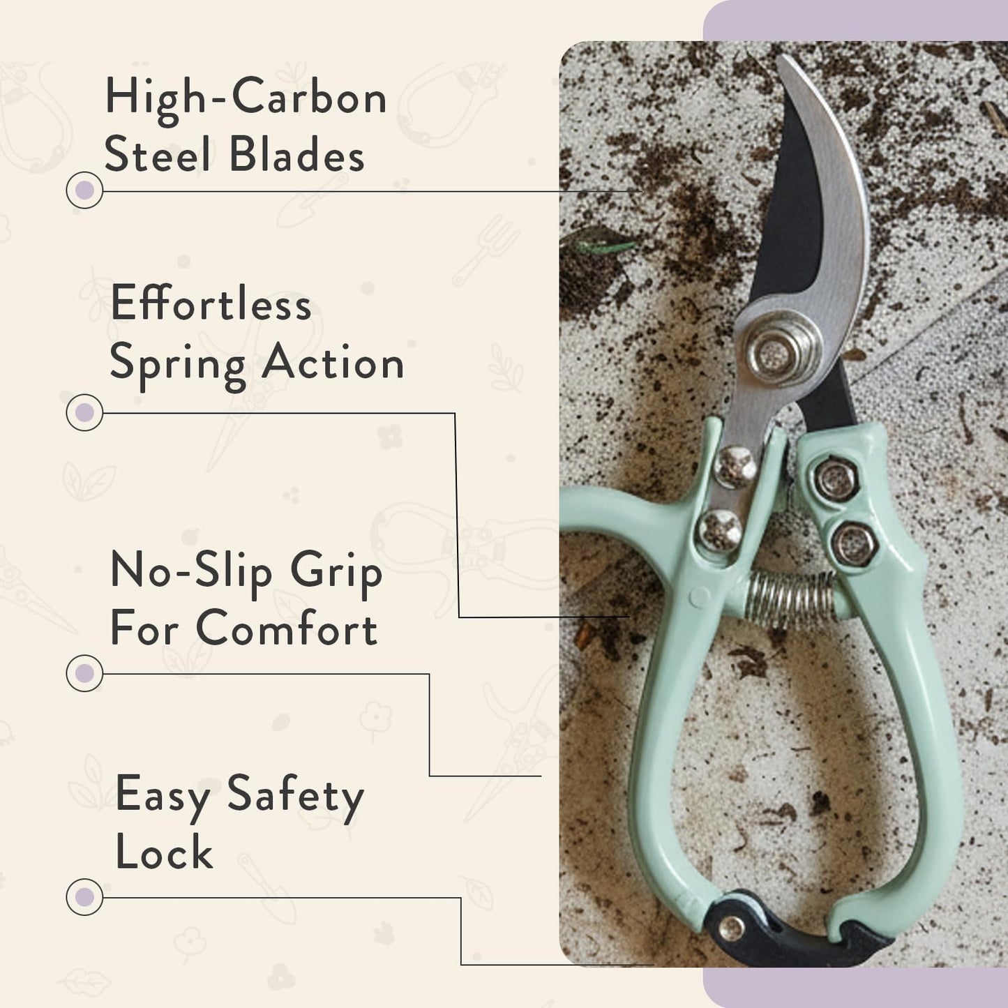 Modern Sprout Hand Pruners - Lightweight Pruning Shears W/Easy Lock- Gardening Scissors - Bypass Sharp Carbon Steel Blade - Rust Resistant - Garden Tools - Reusable Holster - Lavender