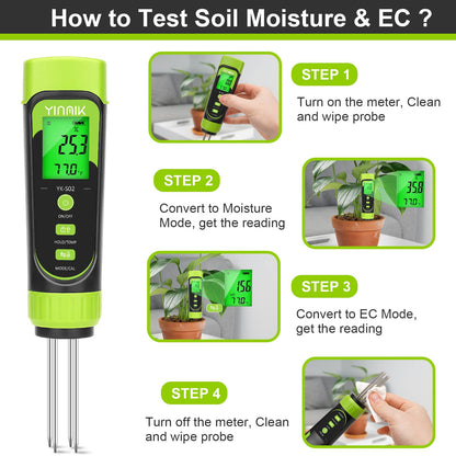 YINMIK Digital Soil Moisture Meter,Direct Soil EC Meter,3 in 1 Soil Hygrometer EC Indoor Plant Soil Moisture Meter for Water,House Plants,Great Hygrometer for Gardeners,Composters,Farmers,Nurseries
