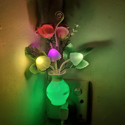 AUSAYE 4 Pack Plug in LED Night Light Sensor Light Rose Flower Decor,Energy Saving Lamp Dream Nightlight Mushroom Night Lights for Kids Adults Bedroom,Bathroom,Living Room,Kitchen,Hallway