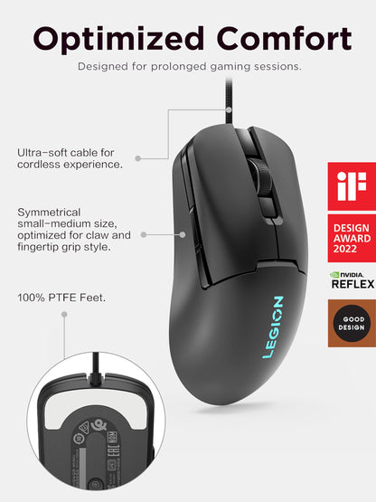 Lenovo Legion M410 Wireless RGB Gaming Mouse – 6 Button Palm Grip Mouse with 16,000 DPI, 53 Hour Rechargeable Battery, 2-Zone RGB Lighting, NVIDIA Reflex Compatible