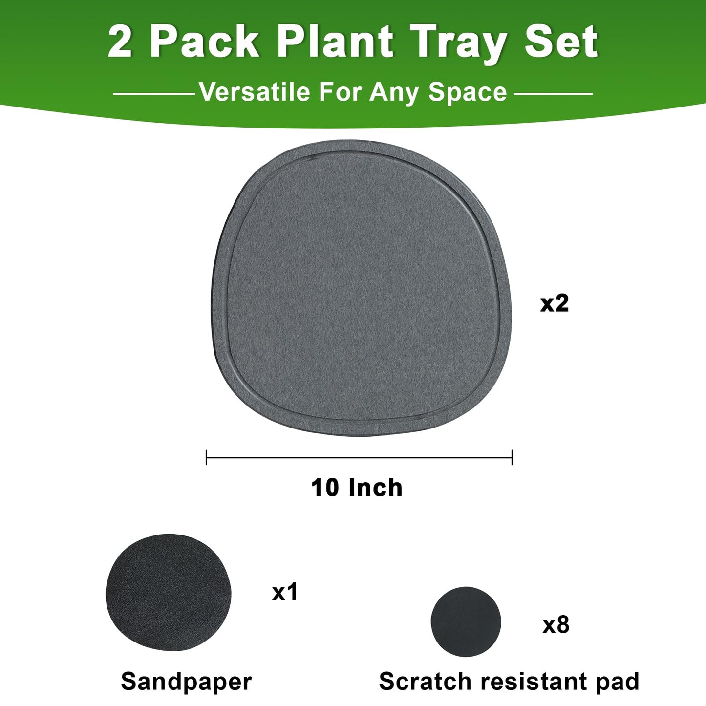 XRzitky 10 Inch 2 Pack Diatomaceous Earth Plant Pot Saucers Trays for Indoors No Holes, Diatomite Plant Drip Water Catcher Tray for Pots, Planter Drainage Saucers Plates to Catch Water, Deep Grey