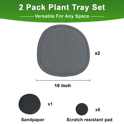 XRzitky 10 Inch 2 Pack Diatomaceous Earth Plant Pot Saucers Trays for Indoors No Holes, Diatomite Plant Drip Water Catcher Tray for Pots, Planter Drainage Saucers Plates to Catch Water, Deep Grey