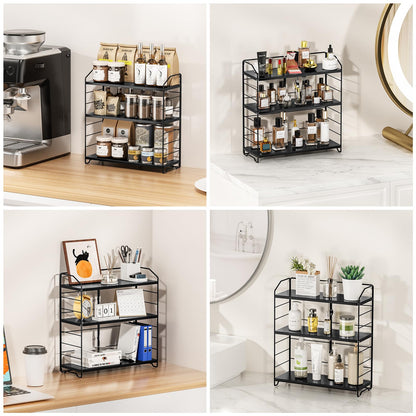 MAYZOLOP Bathroom Counter Organizer, Makeup Organizer Countertop, Countertop Storage Shelf for Bathroom Storage, Vanity, Large Skincare, Perfume, Black 3 Tier
