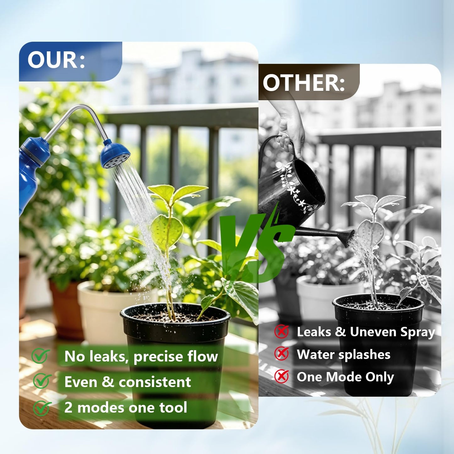 2 Pack Small Watering Can, 2 in 1 Spray Head Functionality, 450ML Squeeze Garden Plant Watering Can for Seedlings Indoor/Outdoor Plants(Blue)