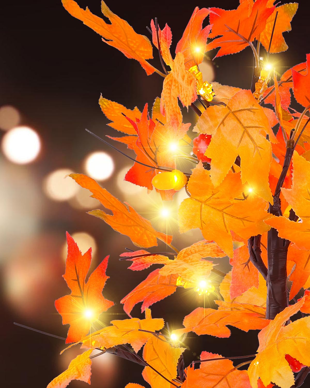Fall Maple Tree Light 2 Pack, Fall Decorations USB & Battery Operated Light Up Artificial Pumpkins Maple Acorn Tree for Fall Halloween Thanksgiving Table Harvest Home Indoor Decoration