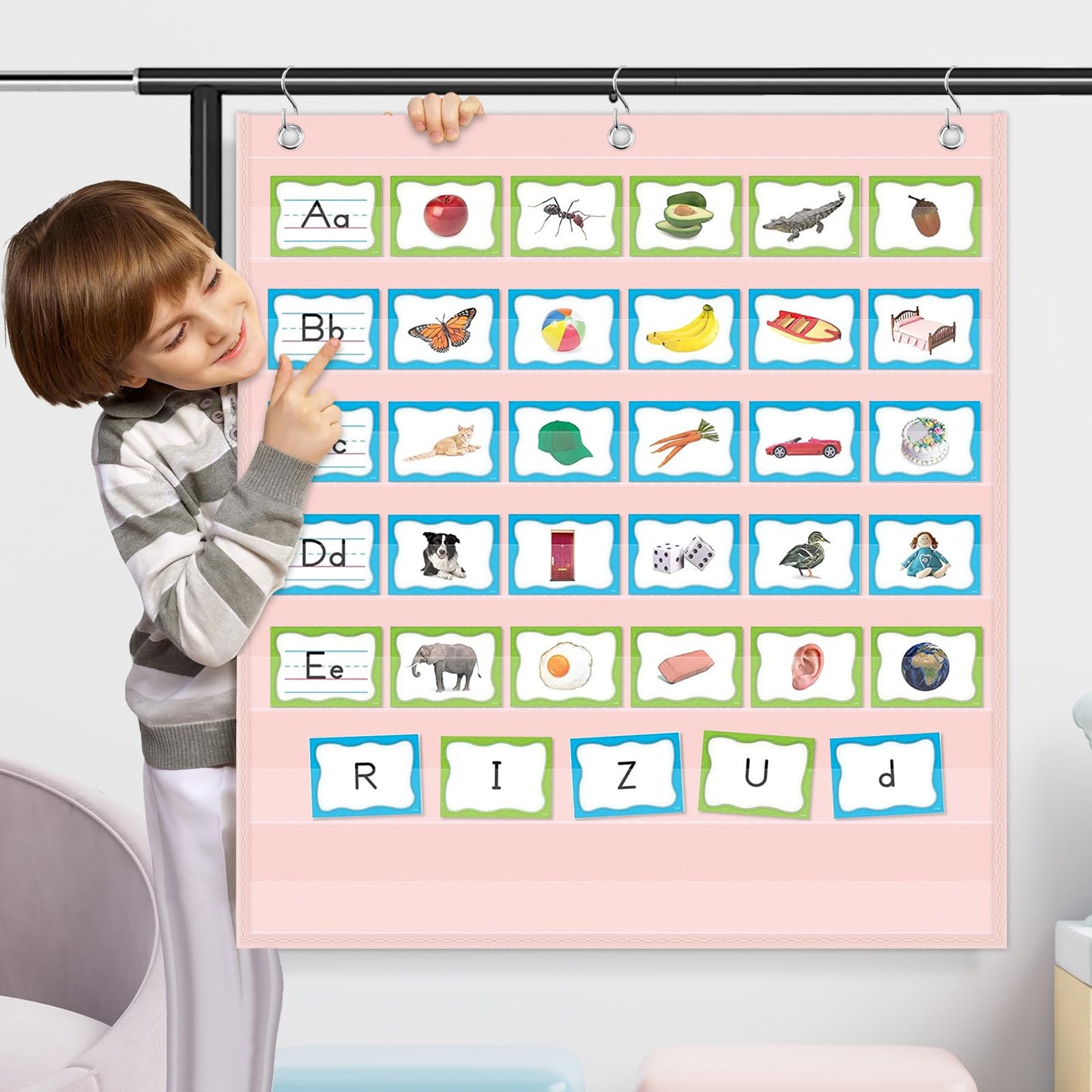 Godery Pink 7 Pocket Chart for Classroom (28" x 28")(Pink)