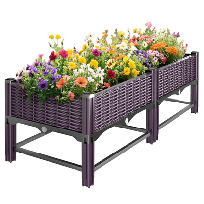 Klippehop Raised Garden Bed with Reinforcement Rods Elevated Planter Boxes for Outdoor Plants with Drainage Holes for Flowers Vegetables Herbs Patio Backyard Deck Balcony,Purple