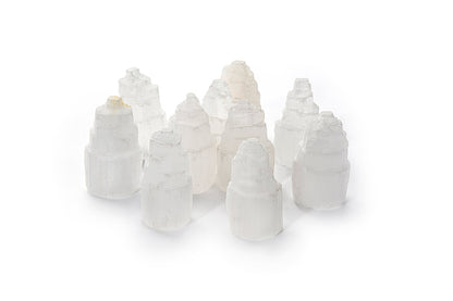 JIC Gem Set of 10 White Selenite Sky Tower Skyscraper Reiki Chakra Stone Crystal Healing Energy Tower 6-7cm Tall