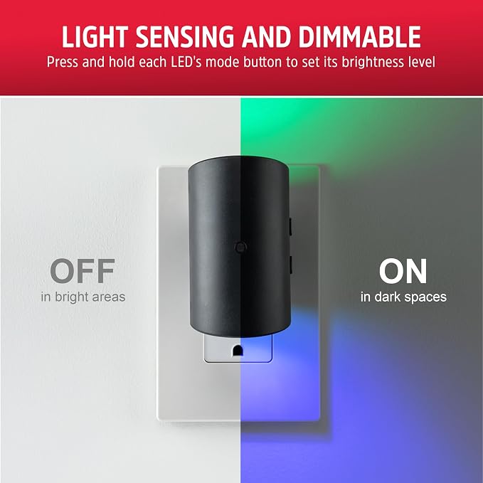 Energizer Night Light Plug in, Rotating, Dimmable, Color Changing, Modern Sconce LED Nightlight Plug into Wall, Dusk to Dawn Sensor, Adults, Kids, Bedroom, Bathroom, Hallway, Kitchen, 85615