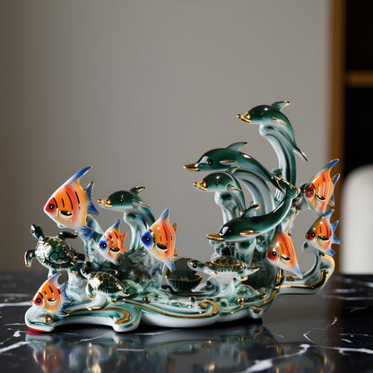 MTME Porcelain Figurines, Family in The sea, memorialbilia, Sculpture Home Decor (Y)