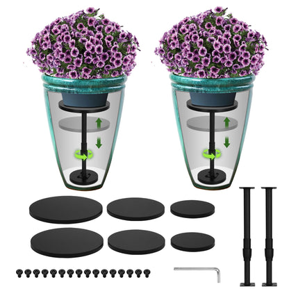 Topfurn Adjustable Height Plant Risers for Pots Indoor & Outdoor 2 PCS , 12-21" Height, 6/8/10" Base - Iron Rise Plant Fillers Risers for Tall, Square, Round, Tapered Planters