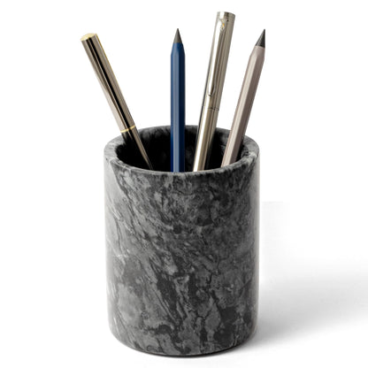WORHE Pen Holder Stand Italy Natural Premium True Marble Makeup Brush Holders, Tableware Organizer Desk Pencil Cup for Home Office School Decor Dark Grey (DL012)