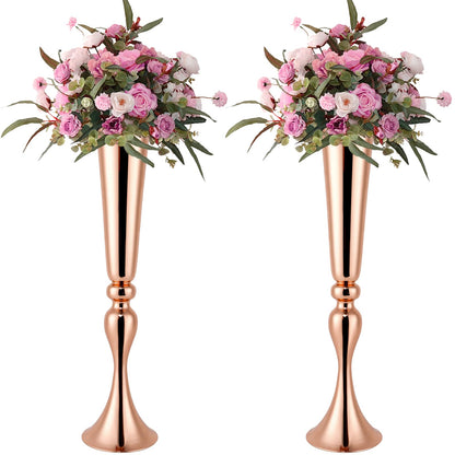 Gold Vase for Wedding Centerpiece, 2Pcs Metal Trumpet Vase 22" Tall Flower Stand for Wedding Table Centerpiece Decoration Floral Arrangement for Reception Bridal Party Decor