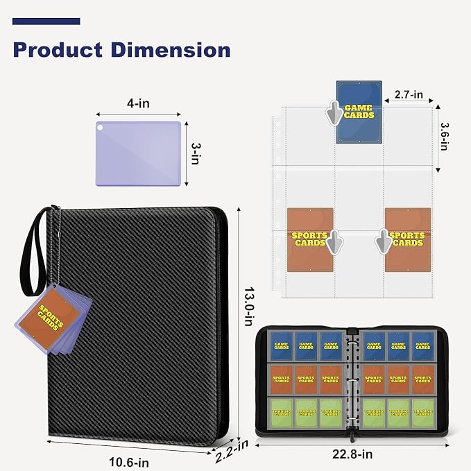 Mlikero Card Binder 9 Pocket, Trading Card Binder with Card Display Design, 720 Double Sided Pocket PU Collection Binder, Card Albums for MTG, TCG, and Sports Cards
