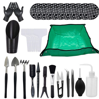 35PCS Mini Succulent Tools Set, 19.7" Thickened Repotting Mat & Plant Tag, Garden Hand Transplanting Miniature Planting Indoor Fairy Care, Potting, Cactus, Houseplant Bonsai Tool Kit