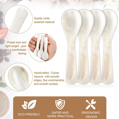 Caviar Spoons Mother of Pearl Mop Spoons with Hand Craft W Round Handle for Caviar, Egg, Ice Cream, Salt, Coffee Serving, Restaurant Serving Set(24 Pieces,2.75 Inch)
