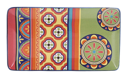 Bico Tunisian Ceramic 14 inch Rectangular Serving Platter, Set of 2, for Serving Salad, Pasta, Cheese, Ham, Appetizer, Microwave & Dishwasher Safe