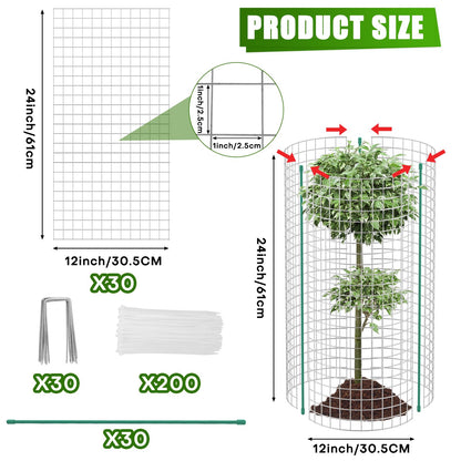 10-Set 12” x 24” Plant Protector from Animals, Hot-Dip Galvanized Metal Mesh Plant Cages, Dual-Secure with U-Stakes & Supports, Animal Barrier to Keep Rabbits & Chickens Out of the Graden