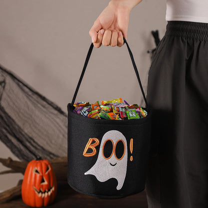 Halloween Bucket Halloween Basket for Kids, Trick or Treat Bags with Embroidery Foldable Candy Buckets Pumpkin Bucket Candies Basket with Handle for Party Decorations, (Black)