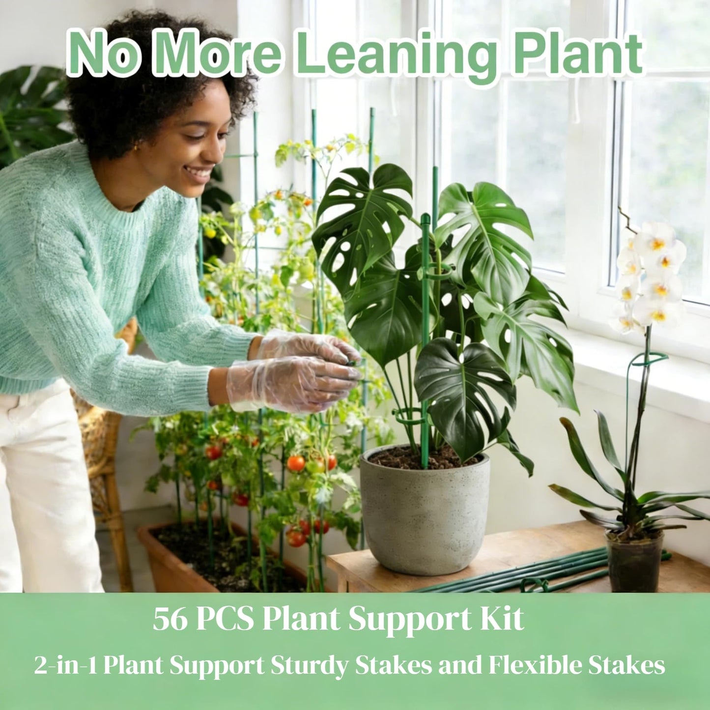 Plant Sticks Support Tall, 56Pcs Extendable Plants Stakes, Sturdy Monstera Plant Support, Natural Stakes for Indoor Plants Begonia Orchid Tomato