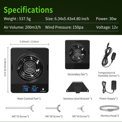 DAOTAILI 4-Inch Grow Tent Inline Duct Fan, Smart Temperature & Humidity Control, Automatic Ventilation System, for Grow Tents, Mushroom Rooms, Greenhouses (2-Pack)