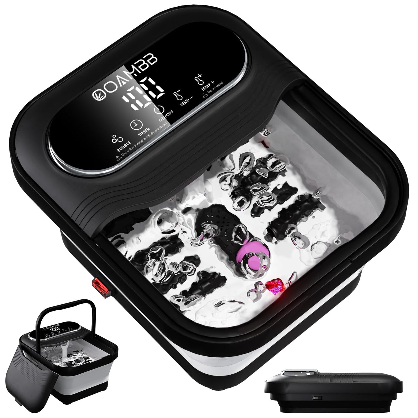OOAMBB Collapsible Foot Spa with Heat, Bubble and Temp Control, Foot Bath Massager with XL Touch Screen and Massage Rollers, Foot Soaking Tub, Pedicure Foot spa for Stress Relief (Black)