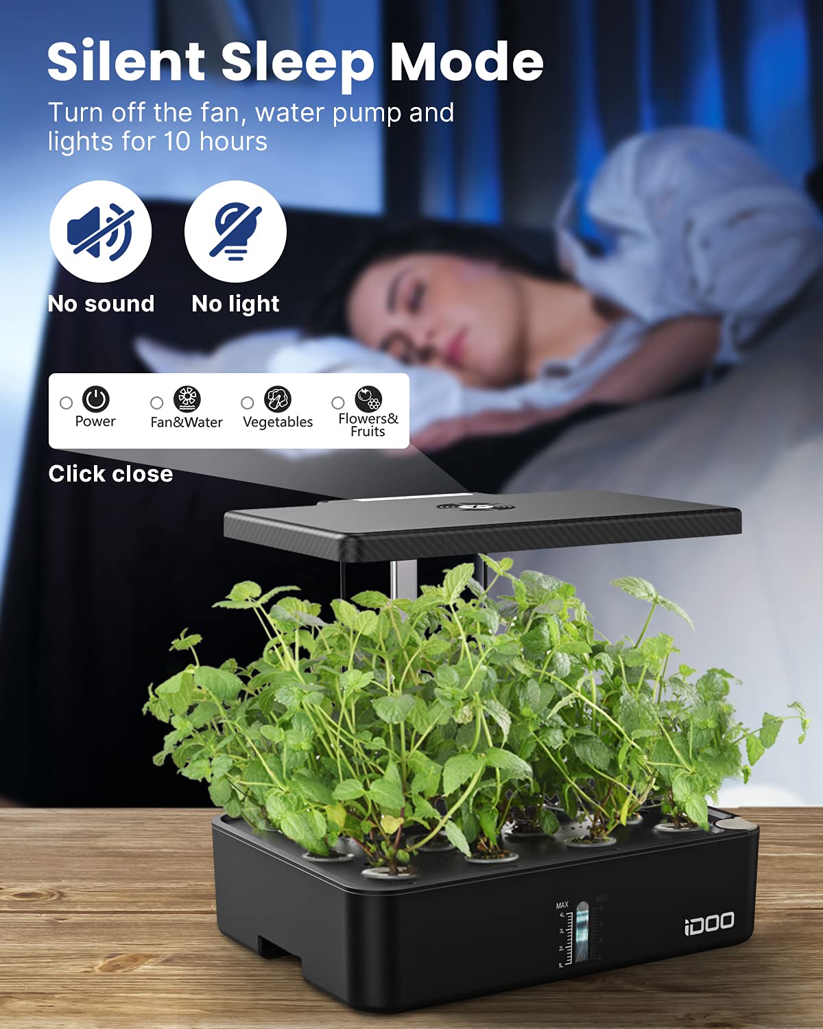 iDOO Hydroponics Growing System Kit 12Pods, Christmas Gifts for Women Mom, Herb Garden Indoor with LED Grow Light for Home, Built-in Fan, Auto-Timer, Adjustable Height Up to 11.3", 12Pods WiFi-Black