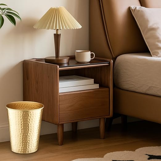 Monarch Abode Metal Bathroom Trash Can – Waste Basket for Bedroom, Office Desk, & Dorm, Hand Hammered, Durable Decorative Brushed Gold Small Trash Can Bathroom Garbage Bin Wastebasket