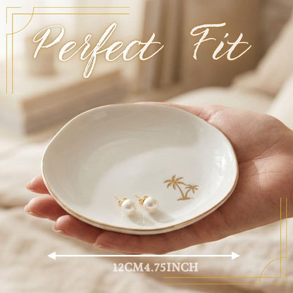 InnoBeta Palm Tree Gifts, Beach Themed Gifts - 4.75" Handcrafted Ceramic Ring Dish with Gold Trim, Decorative Trinket Dish for Rings Earrings