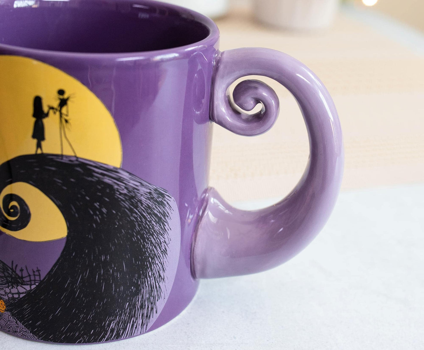 Nightmare Before Christmas Disney The Jack & Sally Spiral Handle Ceramic Mug | BPA-Free Large Coffee Cup For Beverages, Home & Kitchen Essentials | Halloween Gifts and Collectibles | Holds 20 Ounces