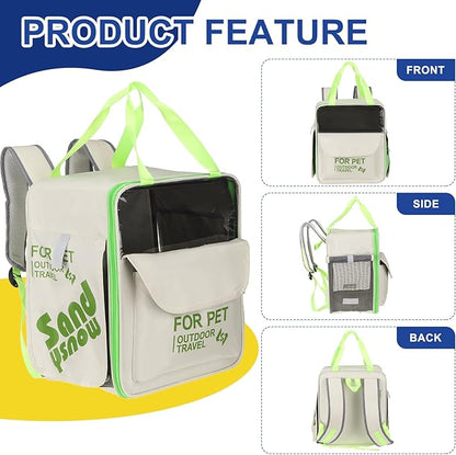 Pet Backpack Carrier, Portable and Ventilated, Oxford Cloth, Dogs Cats and Small Animals Travel Bag 13.39" Up to 16.5 Lbs, (Beige), Intended for Hiking/Camping/Traveling