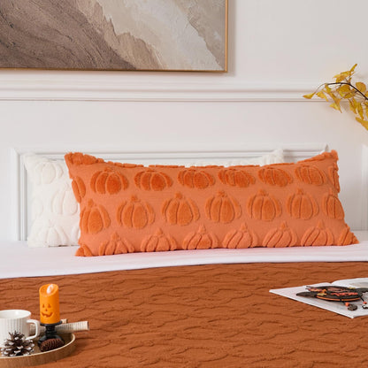 UGASA Fall Pumpkins 14x36 Inch Pillow Cover Pack of 1 Soft Plush Faux Wool Fur Large Long Rectangle Lumbar Cushion Cover Autumn Halloween Home Decor for Couch Sofa Chair Bed, Orange