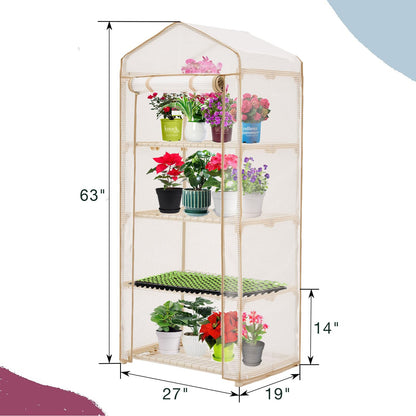 Purlyu 4-Tier Mini Greenhouse – Indoor or Outdoor Gardening Hot House with PE Zippered Cover and Metal Shelves for Growing Vegetables, Flowers and Seedlings 63'' H x 27'' L x 19'' W (PLGH704OWW)