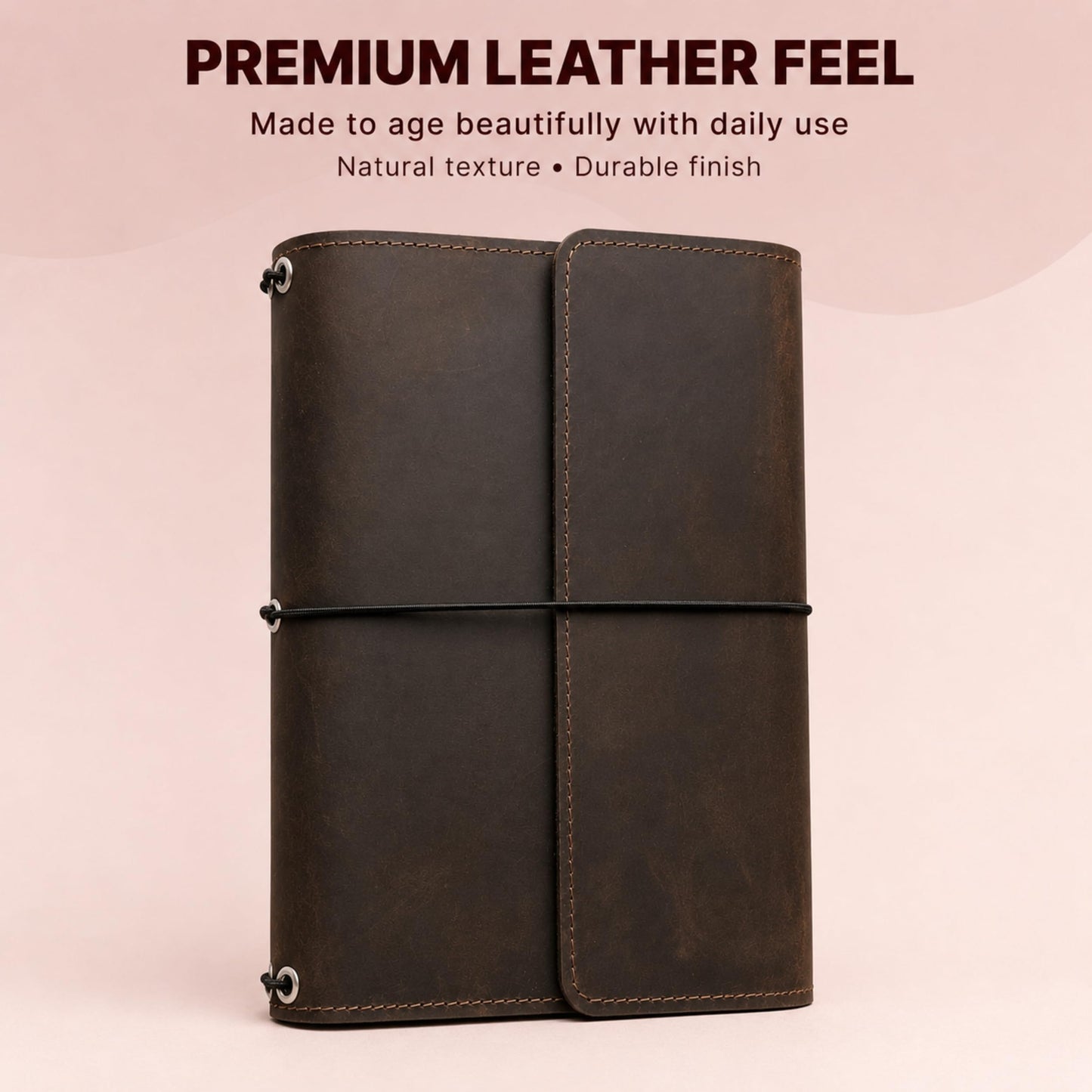 TORAKIP Leather A5 Notebook Cover – Refillable Journal Case with Elastic Bands, Pen Loop & Inner Pockets, Handmade Notebook Organizer, Fits 5.8" x 8.3" Inserts (Paper Not Included), Brown