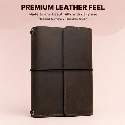 TORAKIP Leather A5 Notebook Cover – Refillable Journal Case with Elastic Bands, Pen Loop & Inner Pockets, Handmade Notebook Organizer, Fits 5.8" x 8.3" Inserts (Paper Not Included), Brown