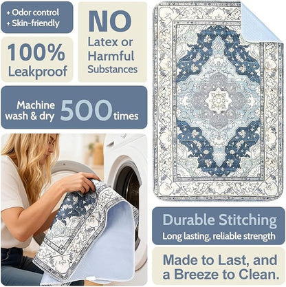 Washable Pee Pads for Dogs, 2 Pack Reusable Puppy Training Pads 24"x18" Super Absorbent Waterproof Dog Training Pads, Non-Slip Potty Pads, Whelping Pads Litter Mat Navy & Ecru