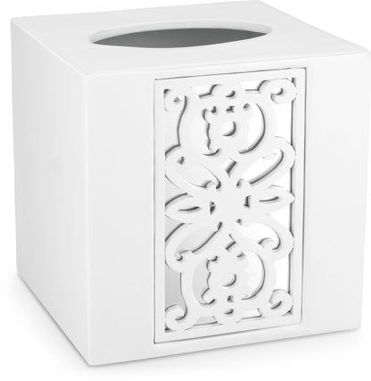 Creative Scents Mirror Janette White Tissue Box Cover Square - Decorative Square Tissue Box Holder for Bathroom with Durable Bottom Slider - Beautiful Mirrored Tissue Holder for Bathroom