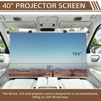 Portable Projector Screen for Car, 40 inch 16:9, Pull Down and Auto Rolling, Foldable and Small, Retractable Projection Screen Mini, 4K HD Screen for Car, SUV, RV and More (One-Click Auto Rolling)