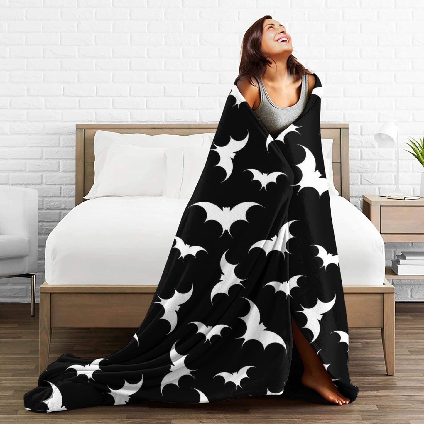 Gothic Bat Pattern Throw Blanket - Soft Flannel, Spooky Home Decor for Couch & Bed (50" x 60").