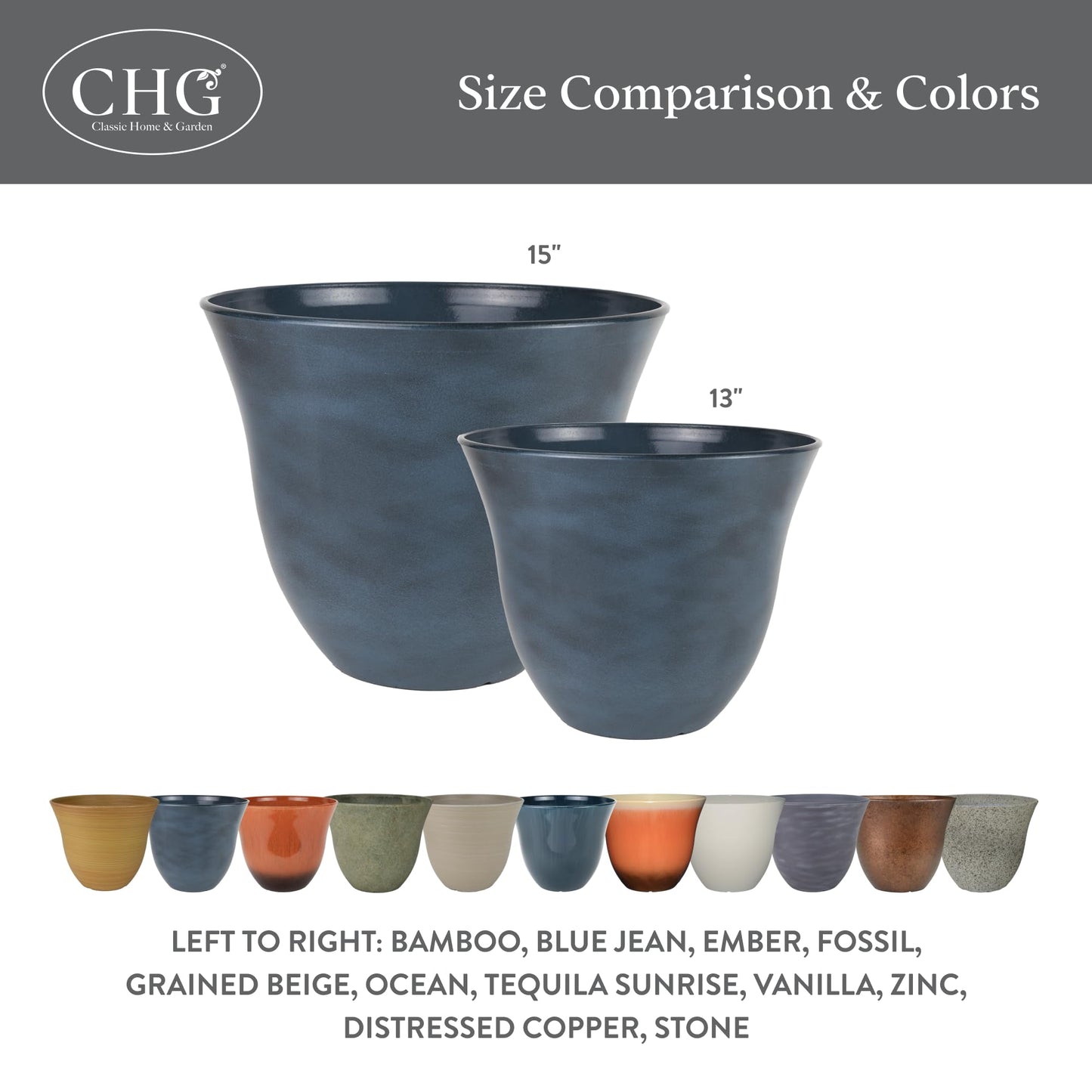Classic Home and Garden by Growscape Honeysuckle Resin Planters - Lightweight Indoor & Outdoor Plant Pots - UV-Resistant Plastic Flower Pots - Pot Planters for Flowers & Herbs (13" Tequila Sunrise)
