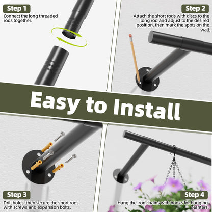 unlumm Plant Hanger Indoor 63 inch, Metal Planters Hanging Rod with 6 Hanging Chains & Hooks, Wall Plant Holder for Indoor Plants, Window, Ceiling, Black, Pots Not Included