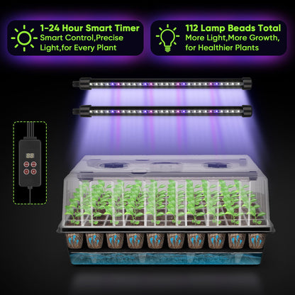 BlumWay 120-Cell Self-Watering Seed Starter Tray with Grow Light, 1-24H Timer, Seed Starter Kit with 4.02" Humidity Dome, Seedling Tray for Indoor Plant Starter, Plant Germination Trays-Black
